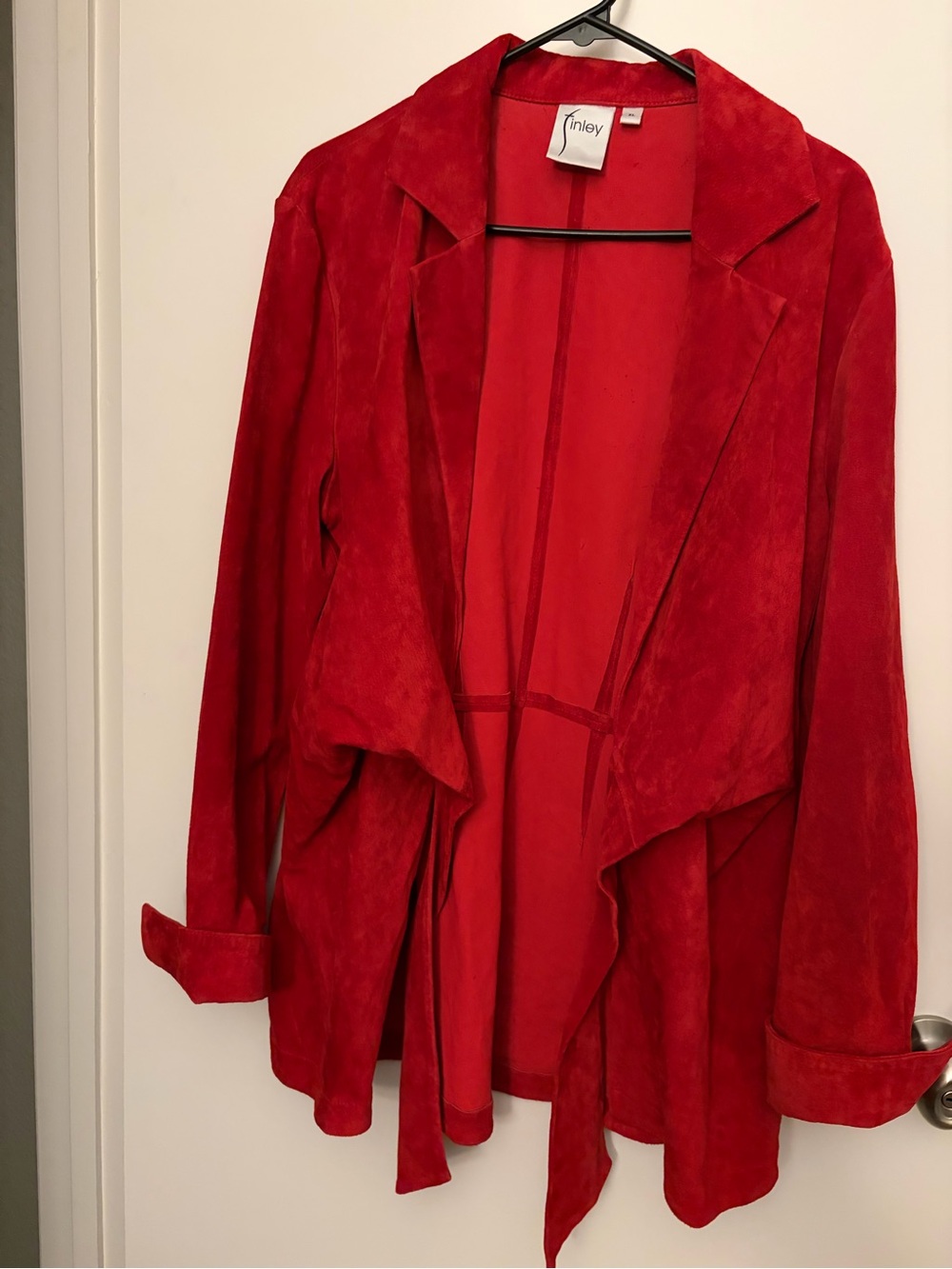 Finley Red Draped Open Front Suede Jacket Anthropologie Women’s Size XL